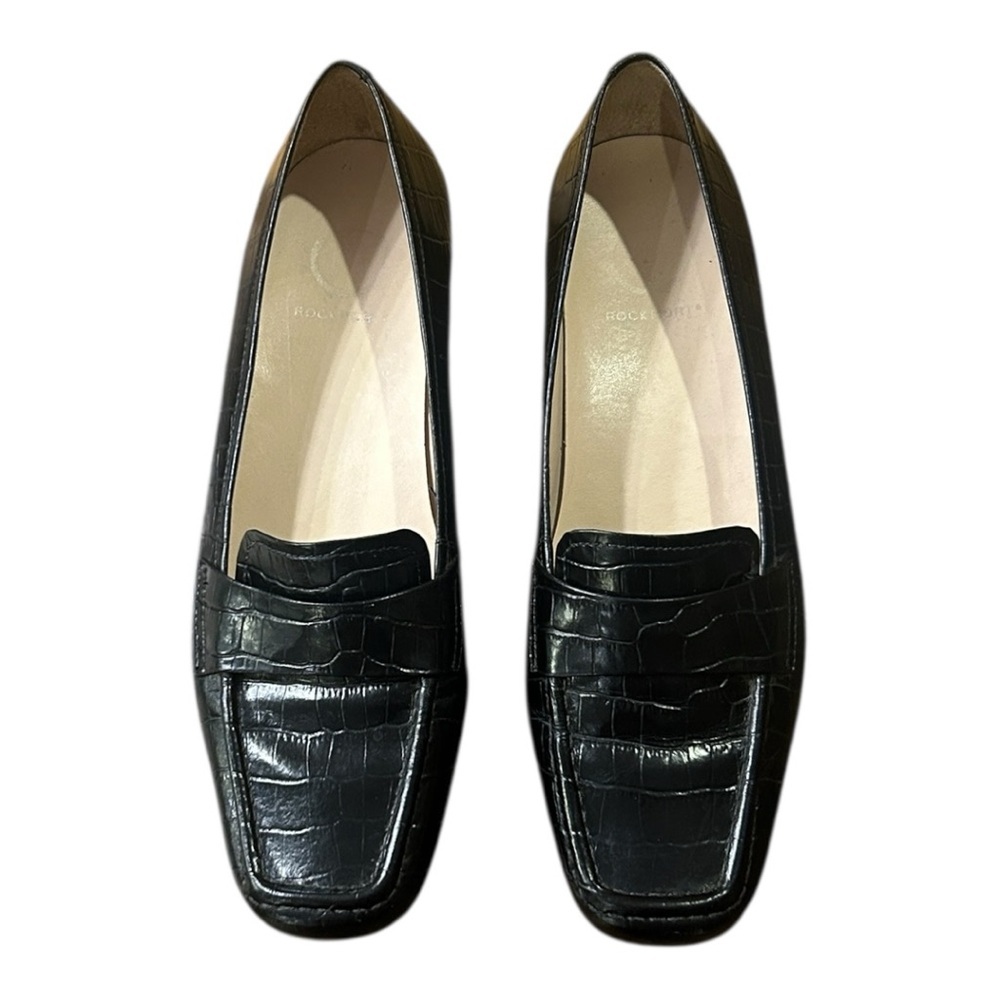 Rockport Embossed Square Toe Leather Loafers Black Size 7 - Picture 7 of 11